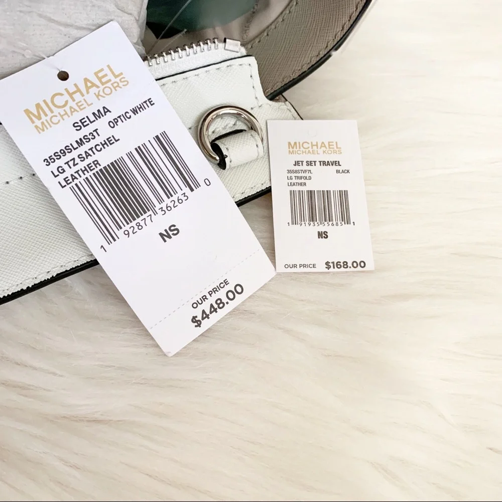 Michael Kors White and Black Saffiano Leather Satchel